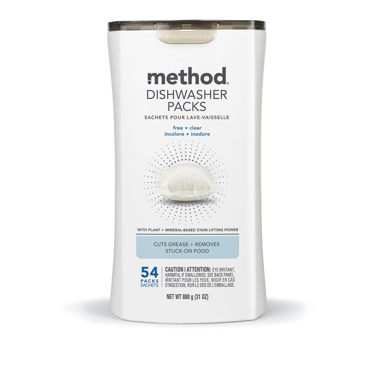 dishwasher packs - free + clear, 54 ct